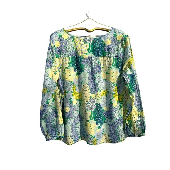 Talbots - Floral Cotton Tunic, Blue Green Yellow, Long Sleeve, SizeXL - Picture 6 of 11